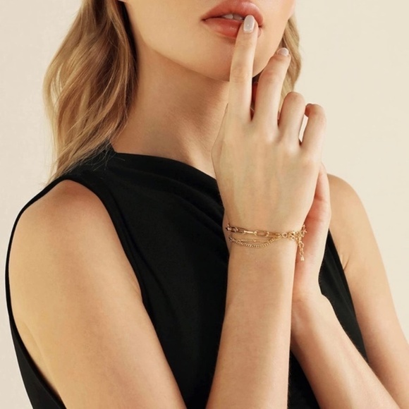 Gold 18k Plated Layered PaperClip Link Braclet - Picture 3 of 3